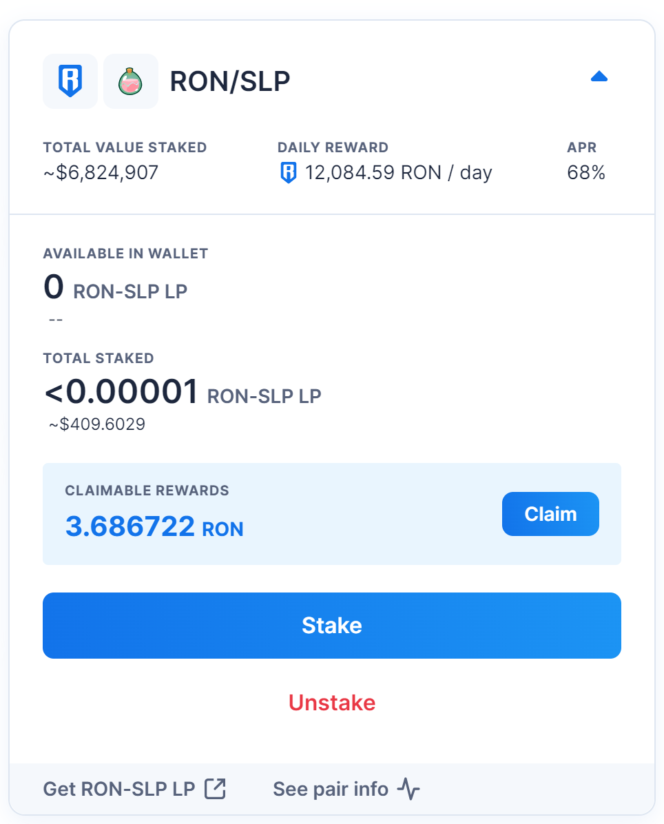 Ronin Staking mit Ronin und SLP Token