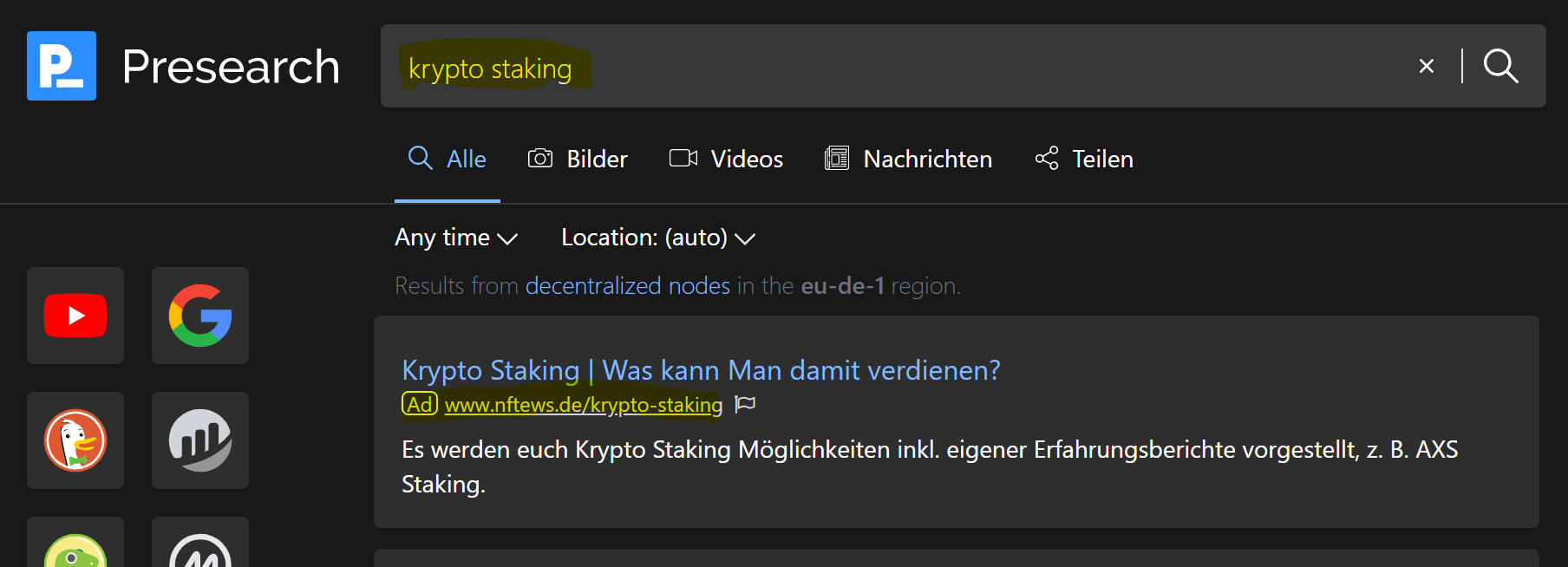 Presearch Keyword Staking mit Keyword Krypto Staking